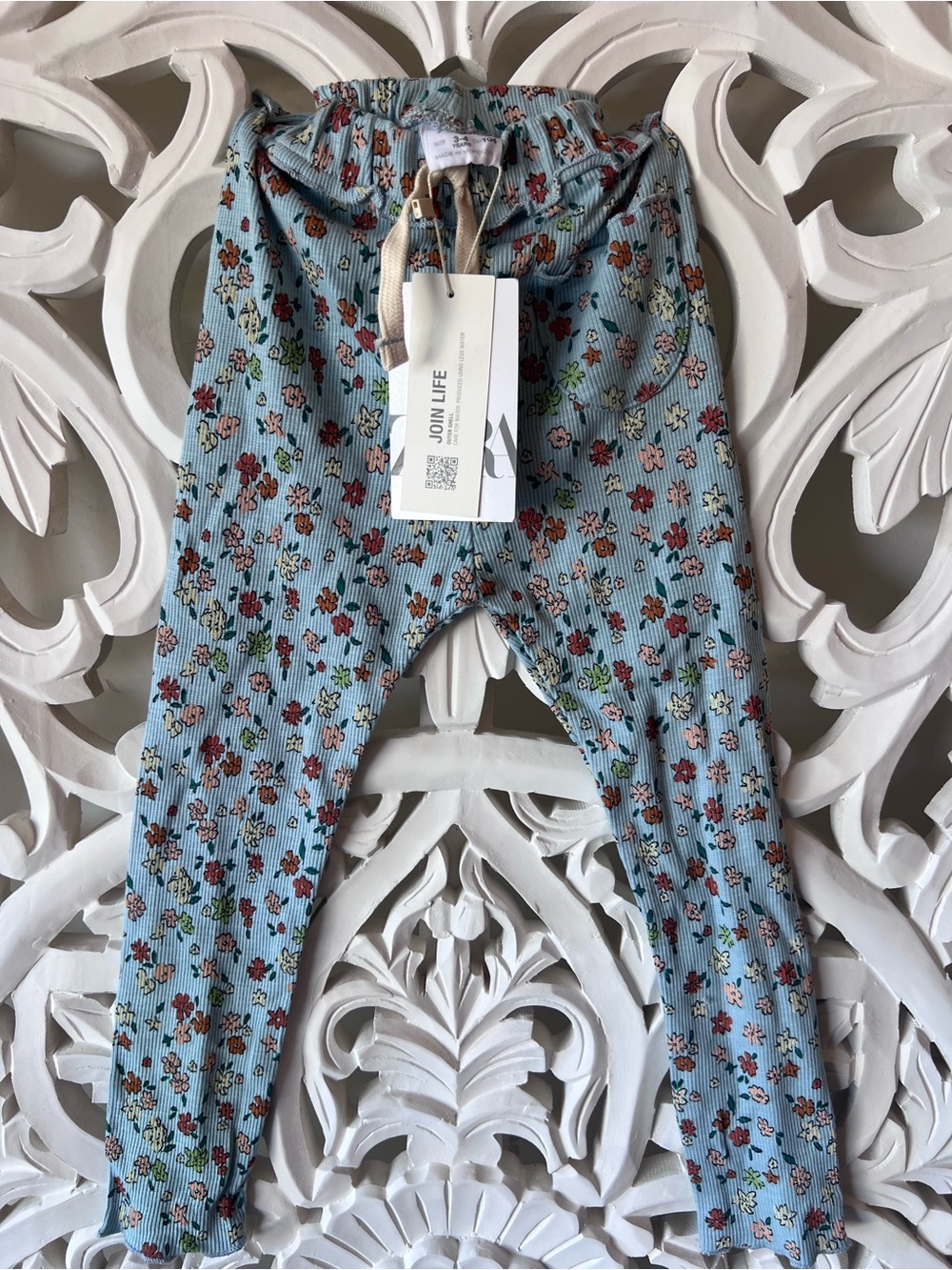 NWR Zara size 3-4 Light Blue Floral Ribbed Leggings